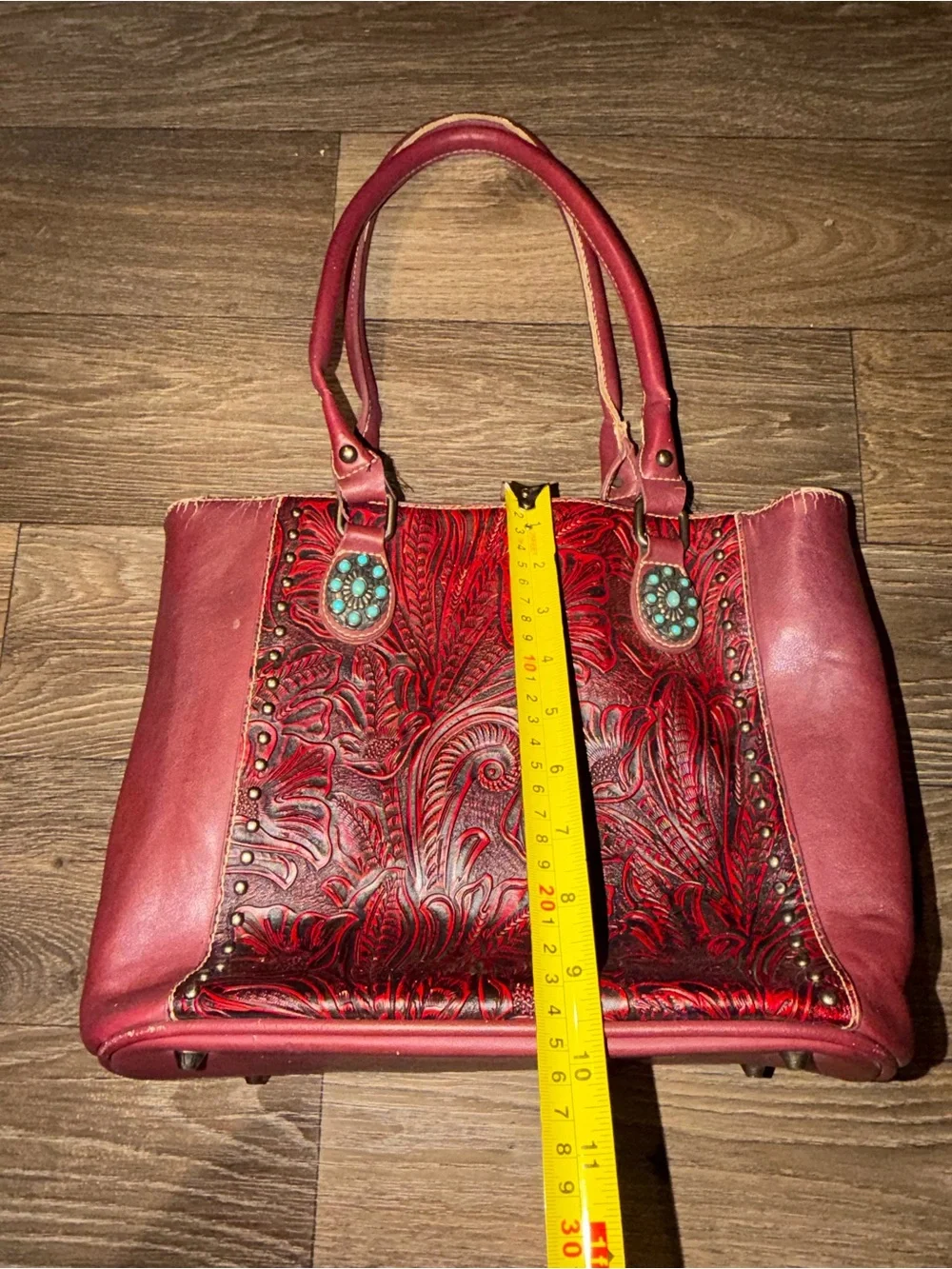 Montana West Trinity Ranch Red Floral Tooled Concealed Carry Handbag